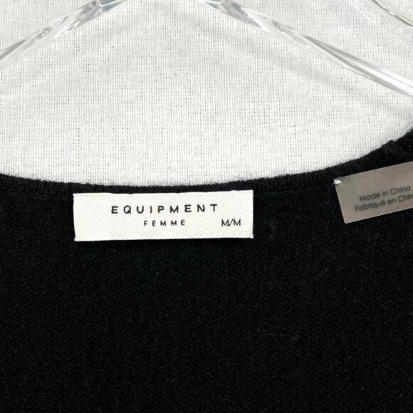 EQUIPMENT Rosemary Cashmere Sweater Dress Women M Black Deep V Neck Lightweight - Picture 15 of 16